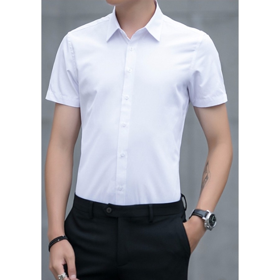 Áo sơ mi nam màu trắng ngắn tay vải chống nhăn💖 | BigBuy360 - bigbuy360.vn