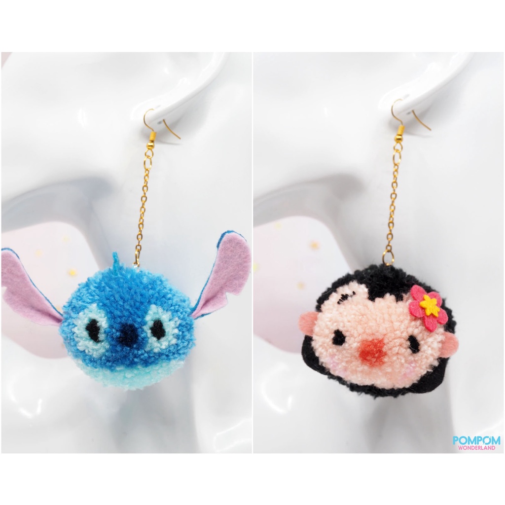 Bông Tai Handmade Lilo & Stitch - Tsum Tsum - Disney - Móc Khóa Pompom