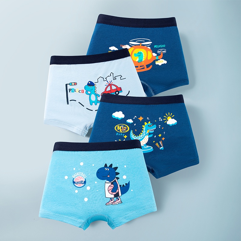 [BT02 combo 4 quần] Quần chip bé trai cotton mềm mại hình khủng long máy bay, quần sịp bé trai Maruka Fashion 12-45kg