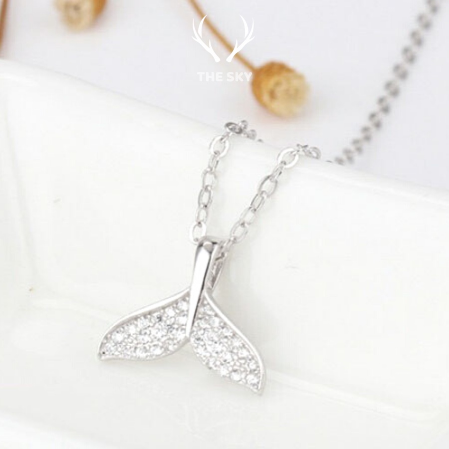 Vòng cổ nữ DC1003 mặt hình đuôi cá đính đá xinh xắn, dây chuyền bạc hàng thiết kế The Sky