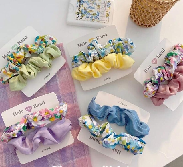 Set 2 chun cột tóc Scrunchies nhỏ