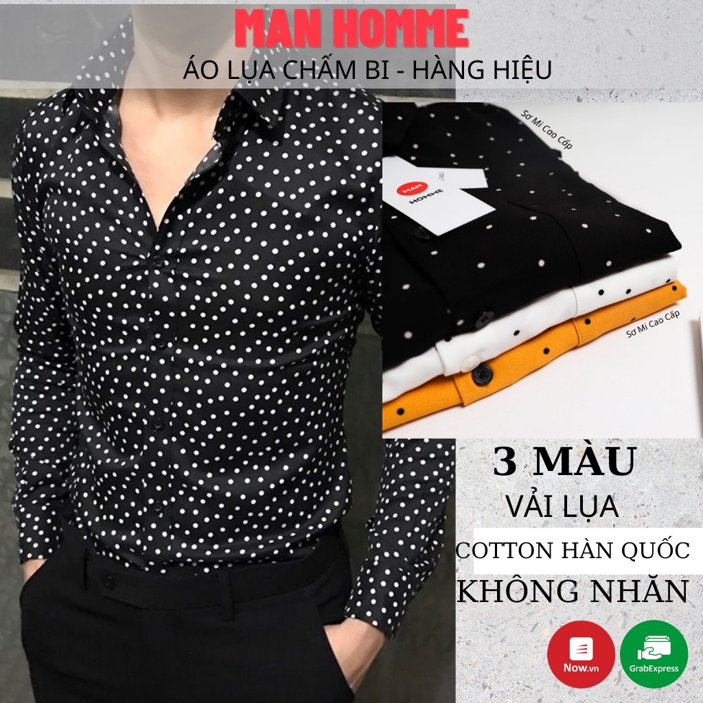 ▣▨☫Áo Chấm Bi Lụa Nam Tay Dài Hàn Quốc - Sơ Mi Họa Tiết Hàng Hiệu MANHOMME SM3
