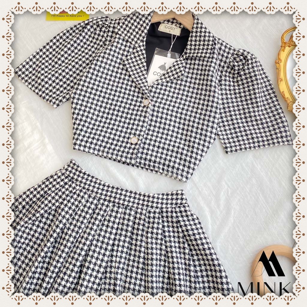 [HÀNG THIẾT KẾ] Set Vest Và Chân Váy Xòe Kẻ - Chất Liệu Kaki Cotton Cao Cấp - Họa Tiết Kẻ Ô Thanh Lịch | BigBuy360 - bigbuy360.vn