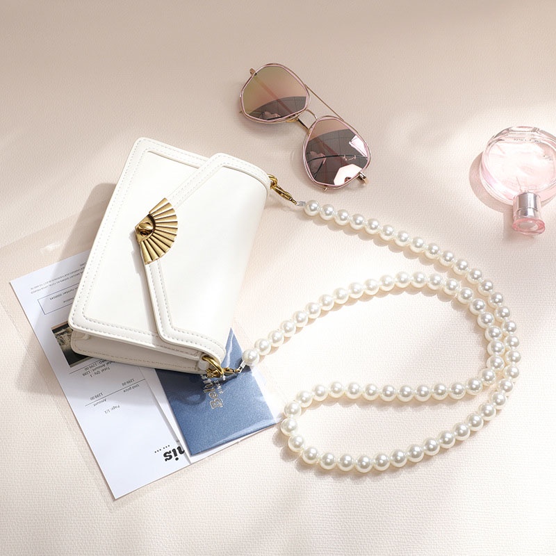 Túi Xách Đeo Vai Hình Vuông Cỡ Nhỏ Đính Ngọc Trai Phối Dây Đeo Sợi Xích Thời Trang Cho Nữ