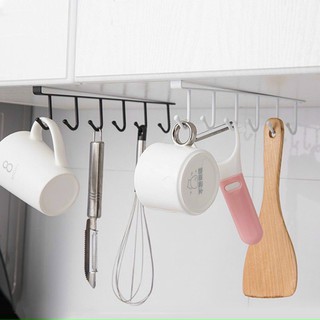 Giá móc treo đồ đa năng gắn cài kẹp dưới tủ bếp quần áo kệ bàn để cốc ly dụng cụ nấu ăn bằng sắt tiện lợi