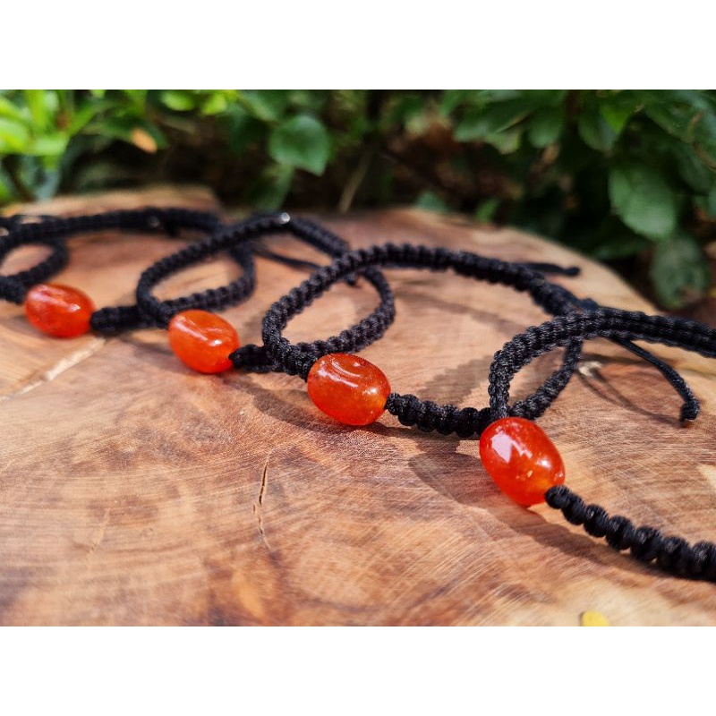 Vòng tay tết macrame đá Carnelian tự nhiên có 2 kiểu dáng tết dây unisex