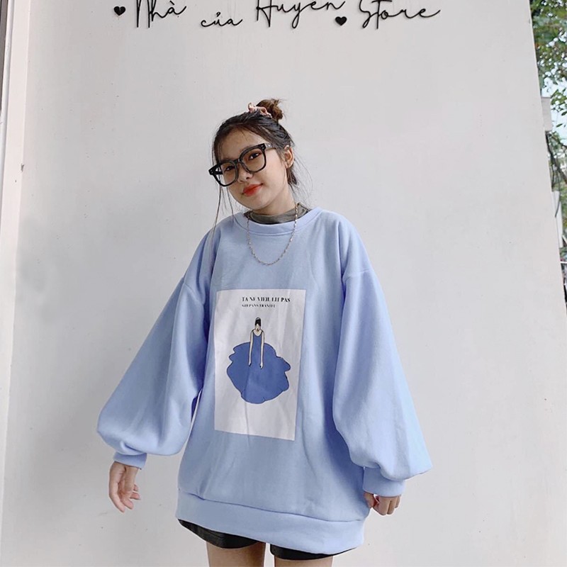 Áo Hoodie Unisex nam nữ form rộng kiểu dáng Sweater chất nỉ ngoại tay bồng phong cách Ulzzang hình nàng tiên xanh LOLITA | BigBuy360 - bigbuy360.vn