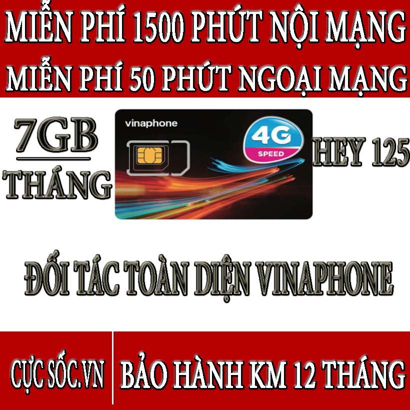 Sim 4G Vinaphone 10 Số HEY125-Tặng 7GB/Tháng + Nghe Gọi Miễn Phí