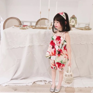Bộ thô hoa 2 dây kèm băng đô 2-6y