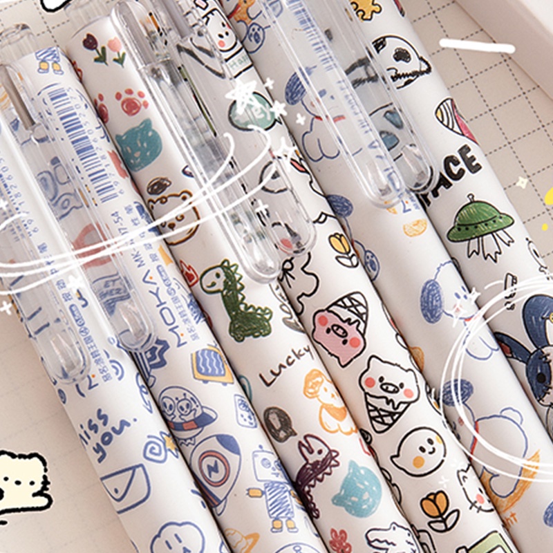 Set 6 Bút Bi Mực Đen Ngòi 0.5mm Có Thể Thu Gọn