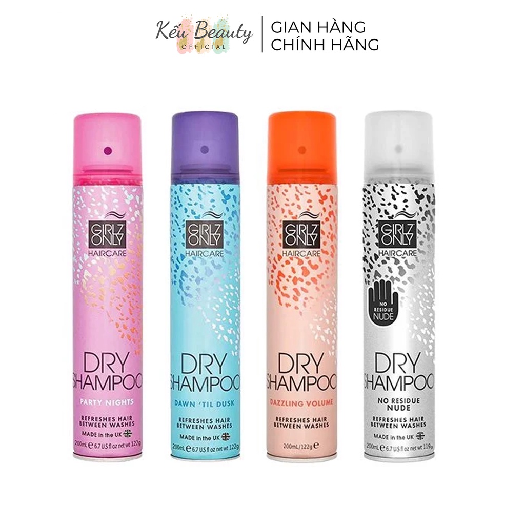 Dầu gội khô Girlz Only 4 hương thơm quyến rũ Party Nights / Dawn 'Til Dusk / Dazzling Volume / No Residue Nude 200ml