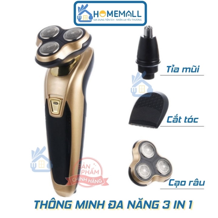 Máy cạo râu đa năng 3 trong 1 cạo râu, cắt tóc, tỉa lông mũi - Có cổng sạc, chống nước MCR1