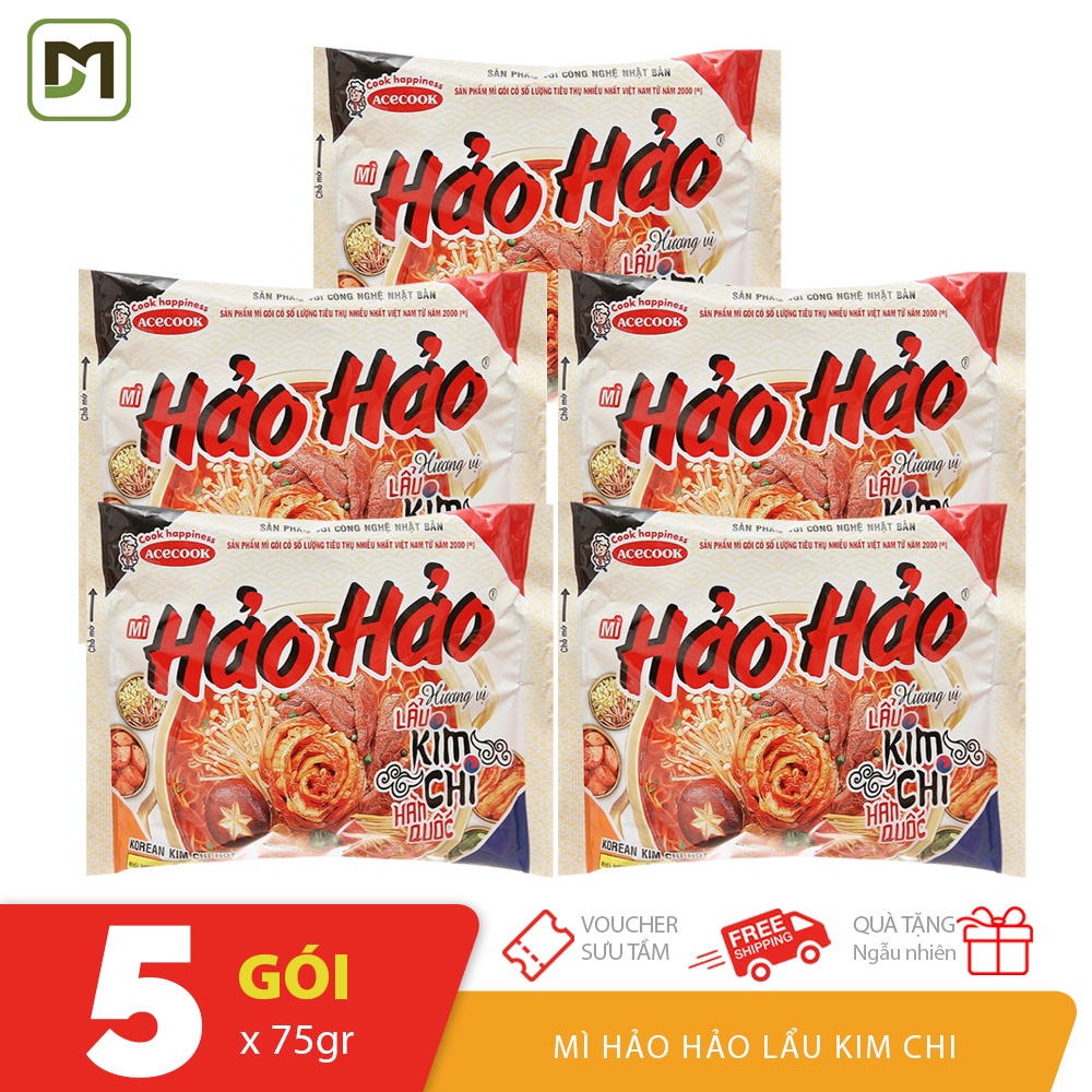 Combo 5 gói x 75gr mì hảo hảo Kim Chi vị mới vị lẩu Kim Chi Hàn Quốc