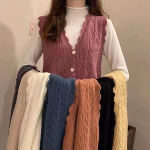 SUXI Áo Len Không Tay Màu Sắc Đơn Giản Thời Trang Thu Đông Cho Nữ