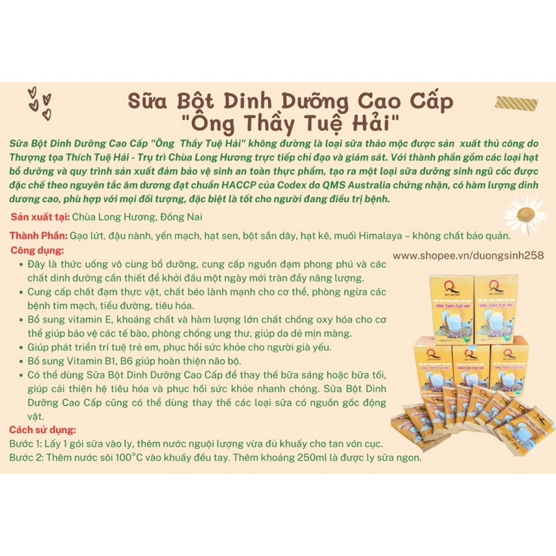 Sữa bột dinh dưỡng  Ông Thầy Tuệ Hải Quy Nguyên hộp 11 gói - Chùa Long Hương