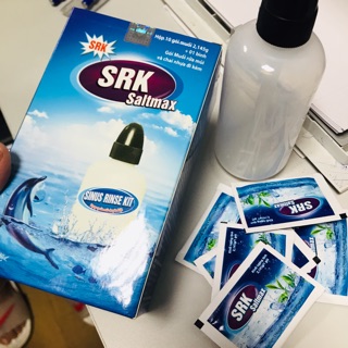 Gói muối rửa mũi srk saltmax và chai nhựa đi kèm