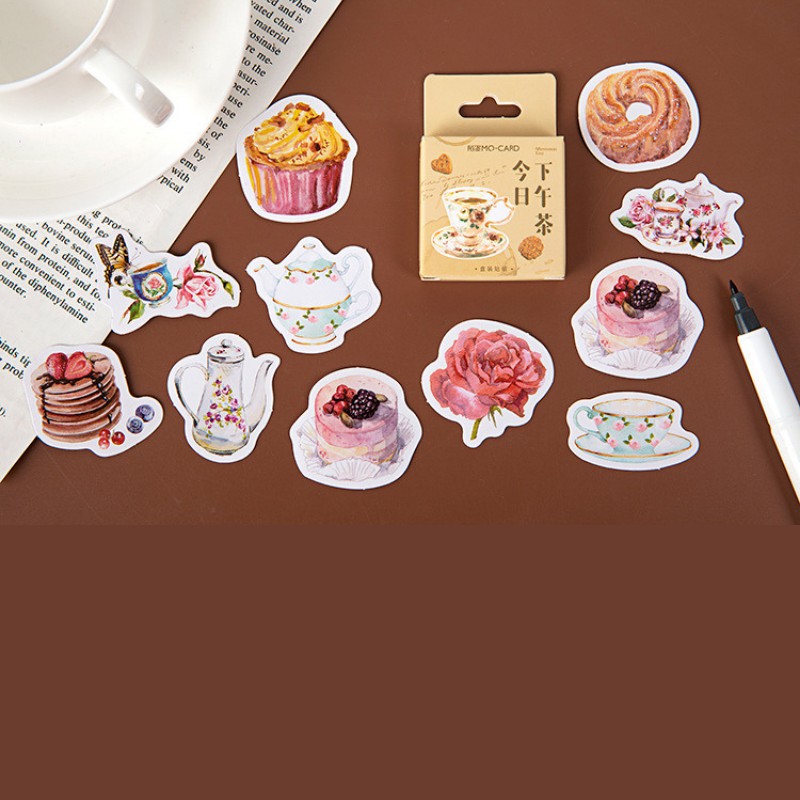 Set 23 Nhãn Dán Sticker Chủ Đề Bánh Ngọt Bàn Trà Dùng Để Trang Trí Bullet Journal Nhật Ký Take Note