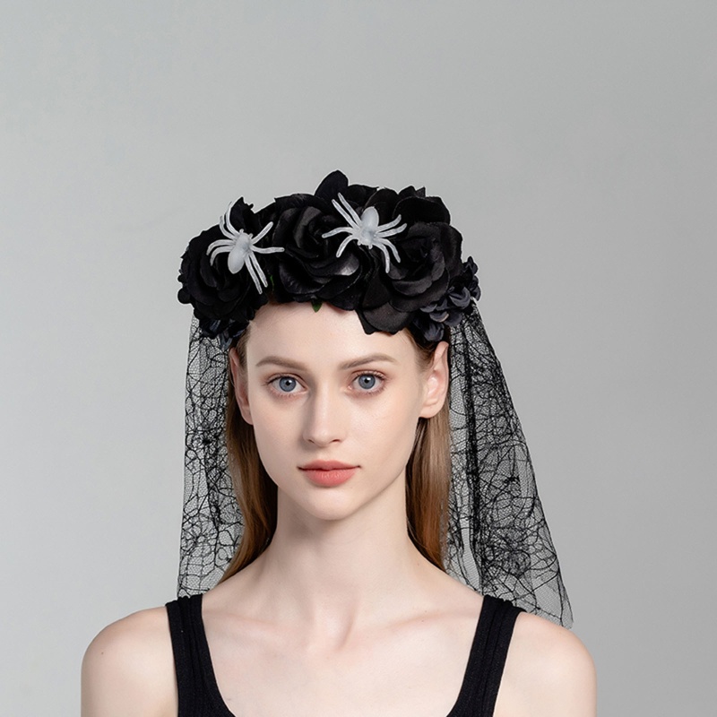 Băng Đô Ren Đính Hoa Và Mạng Che Mặt Hóa Trang Halloween