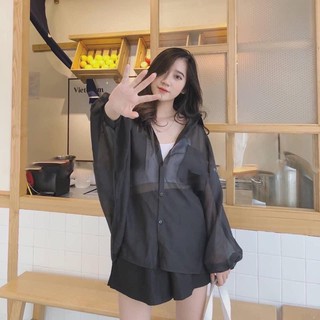Áo sơ mi nữ mỏng dáng rộng kèm áo lót 2 dây thun - áo sơ mi kiểu