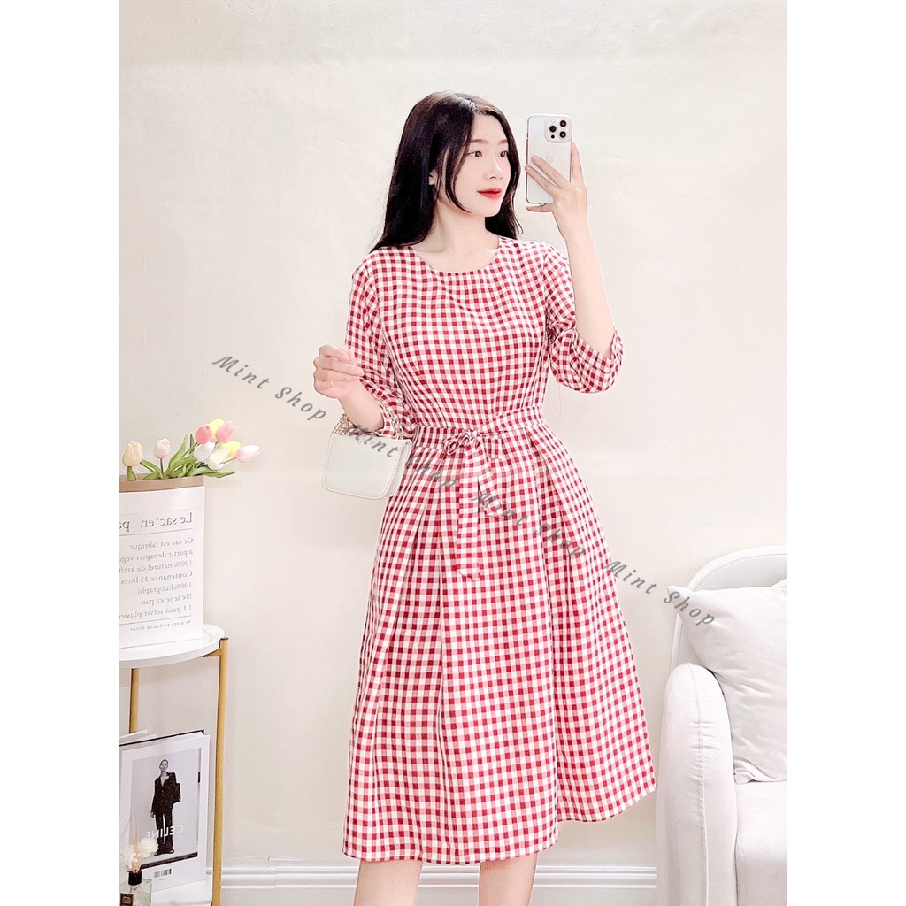 váy dài qua gối kẻ caro đỏ dáng basic dễ mặc thích hợp đi làm đi chơi | BigBuy360 - bigbuy360.vn