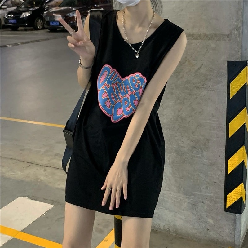 Áo Thun Sát Nách Dáng Rộng In Họa Tiết Độc Đáo Phong Cách Hàn Quốc Trẻ Trung