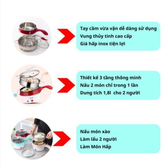 [FREESHIP❤️] NỒI LẨU ĐIỆN MINI 2 TẦNG CHỐNG DÍNH ĐA NĂNG - TẶNG MÔI MÚC CƠM-GIÁ HẤP, RÁN,CHIÊN - PHÍCH 2 CHÂN