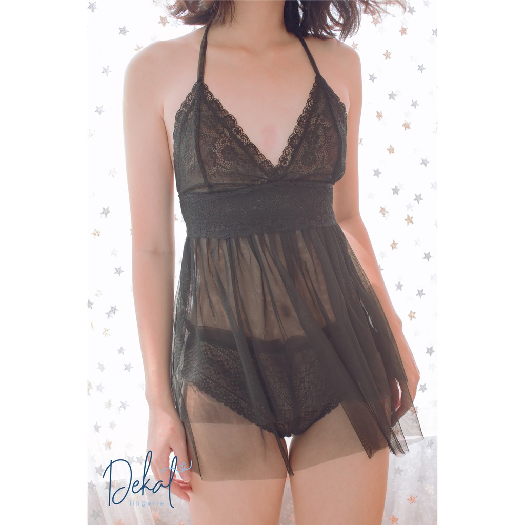 Set đầm ngủ Babykat ( Đen )+ quần chip Thong