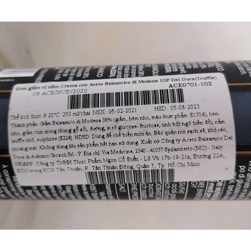 HẠN SỬ DỤNG 5/8/2023 [Chai 250ml – TRUFFLE] GIẤM KEM VỊ NẤM Crema [Italia] ACETO DEL DUCA Glaze with Balsamic Vinegar of