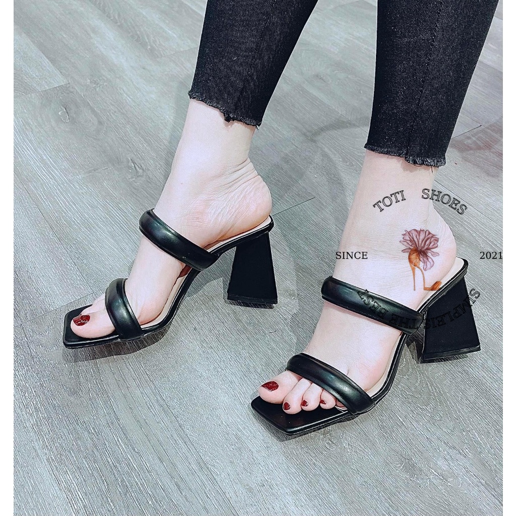 GUỐC NỮ TOTIIE SHOES - DÉP CAO GÓT 2 QUAI NGANG MŨI VUÔNG - DÉP NỮ THỜI TRANG - DÉP GUỐC ĐẾ TRỤ 9CM - D2202160