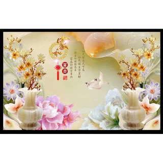 Tranh dán tường 3D tranh trang trí bình hoa đào BINBIN DN27 (Có sẵn keo)