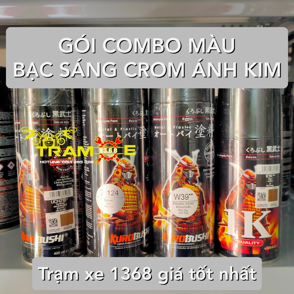 Combo sơn xịt Samurai màu Bạc Crom ánh kim W39 chuẩn quy trình bền đẹp (Uch210-124-W39-K1k) - Trạm Xe 1368 dễ dàng sử dụ