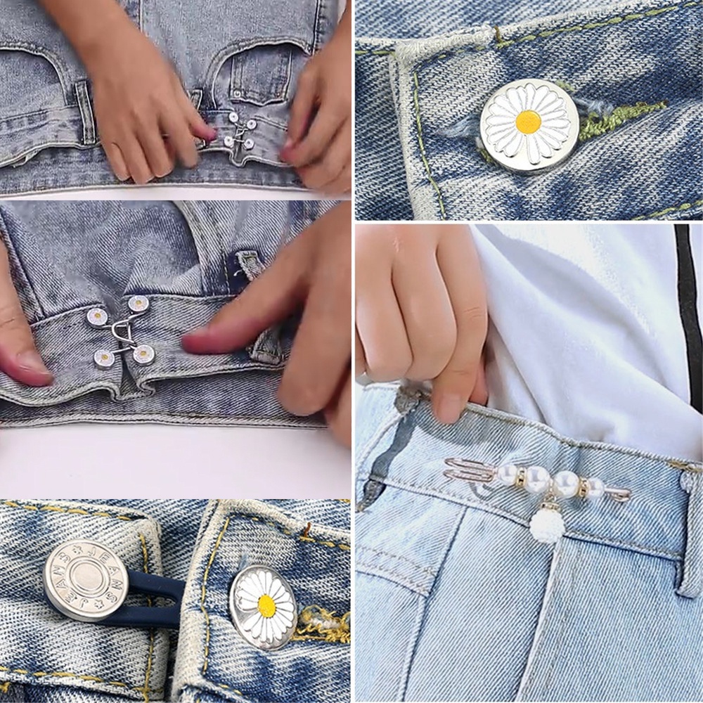 Bộ 10 nút thắt lưng bằng kim loại không đục lỗ hình hoa cúc nhỏ điều chỉnh được