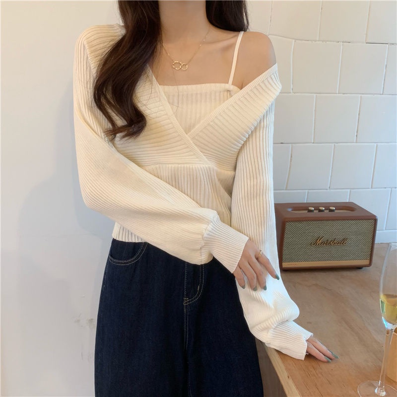 Áo Thun Tay Dài Giả Hai Mảnh Dáng Ngắn Lưng Cao Màu Đen Thời Trang Mùa Thu Hàng Mới 2021 Dành Cho Bạn Nữ