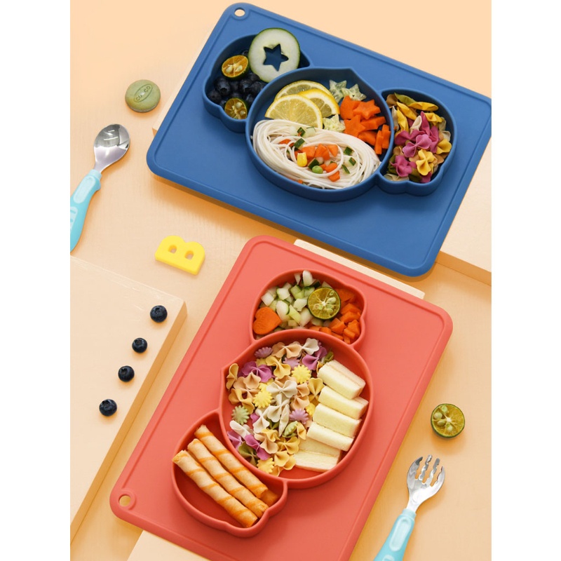 Bát Ăn Chia Ngăn Bằng Silicone Không Chứa BPA Màu Trơn Không Độc Hại Có Giác Hút Tiện Dụng Cho Bé Sơ Sinh