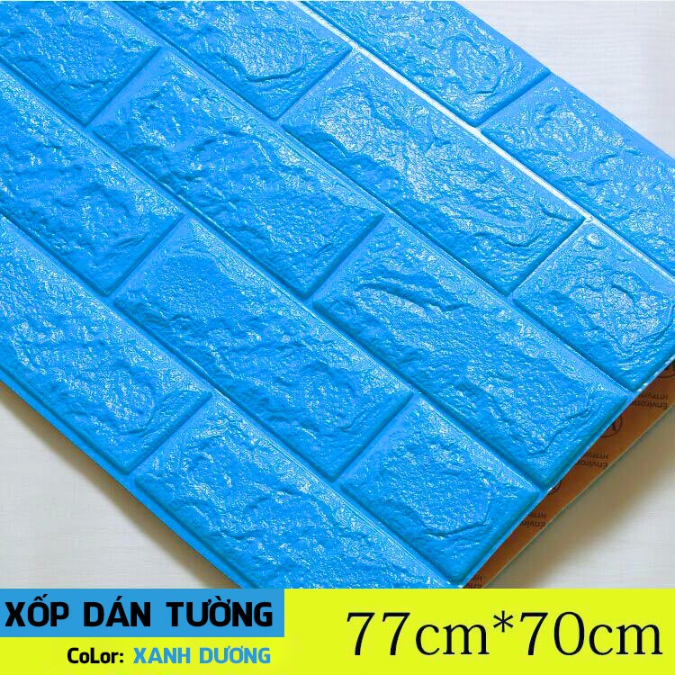 Xốp dán tường màu xanh dương giả gạch 3D loại dày 5mm