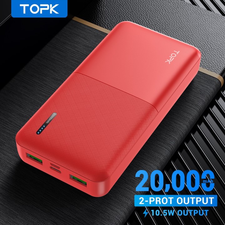 [Mã ELFLASH5 giảm 20K đơn 50K] Pin Sạc Dự Phòng Topk 20000mAh 3 Cổng Hỗ Trợ Sạc Nhanh Cổng in/our Type C