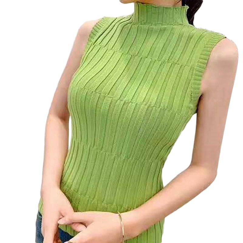 flowersqueen Áo Tank Top Dệt Kim Thiết Kế Cổ Lọ Thanh Lịch