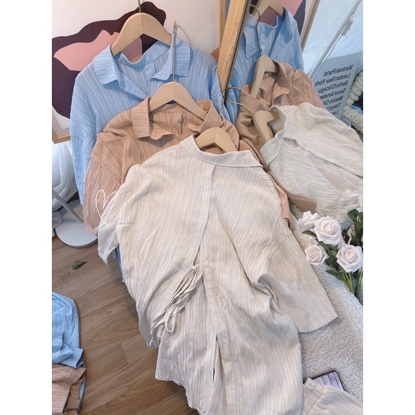 SET ÁO ĐŨI SƠ MI CỘT DÂY + QUẦN SHORT 3 MÀU