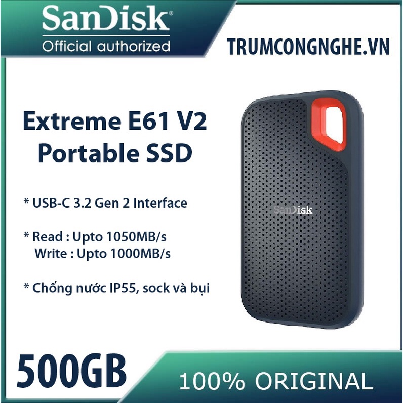 Ổ cứng di động External SSD Sandisk Extreme V2 E61 500GB USB 3.2 Gen 2 SDSSDE61500GG25
