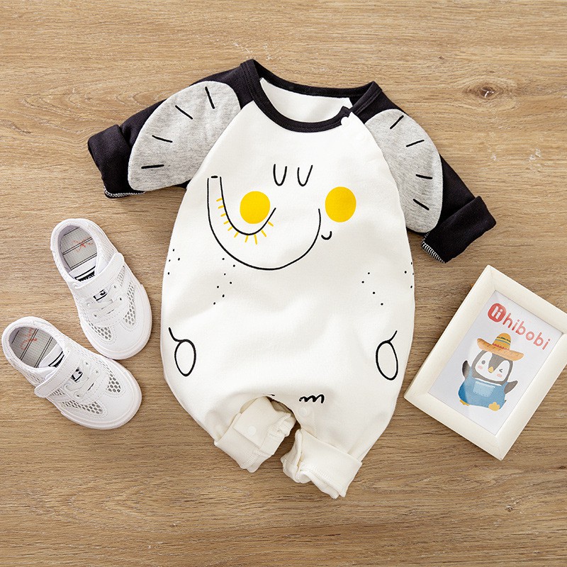 Bộ Áo Liền Quần Tay Dài Bằng Vải Cotton In Hoạt Hình Dành Cho Bé Sơ Sinh 0631