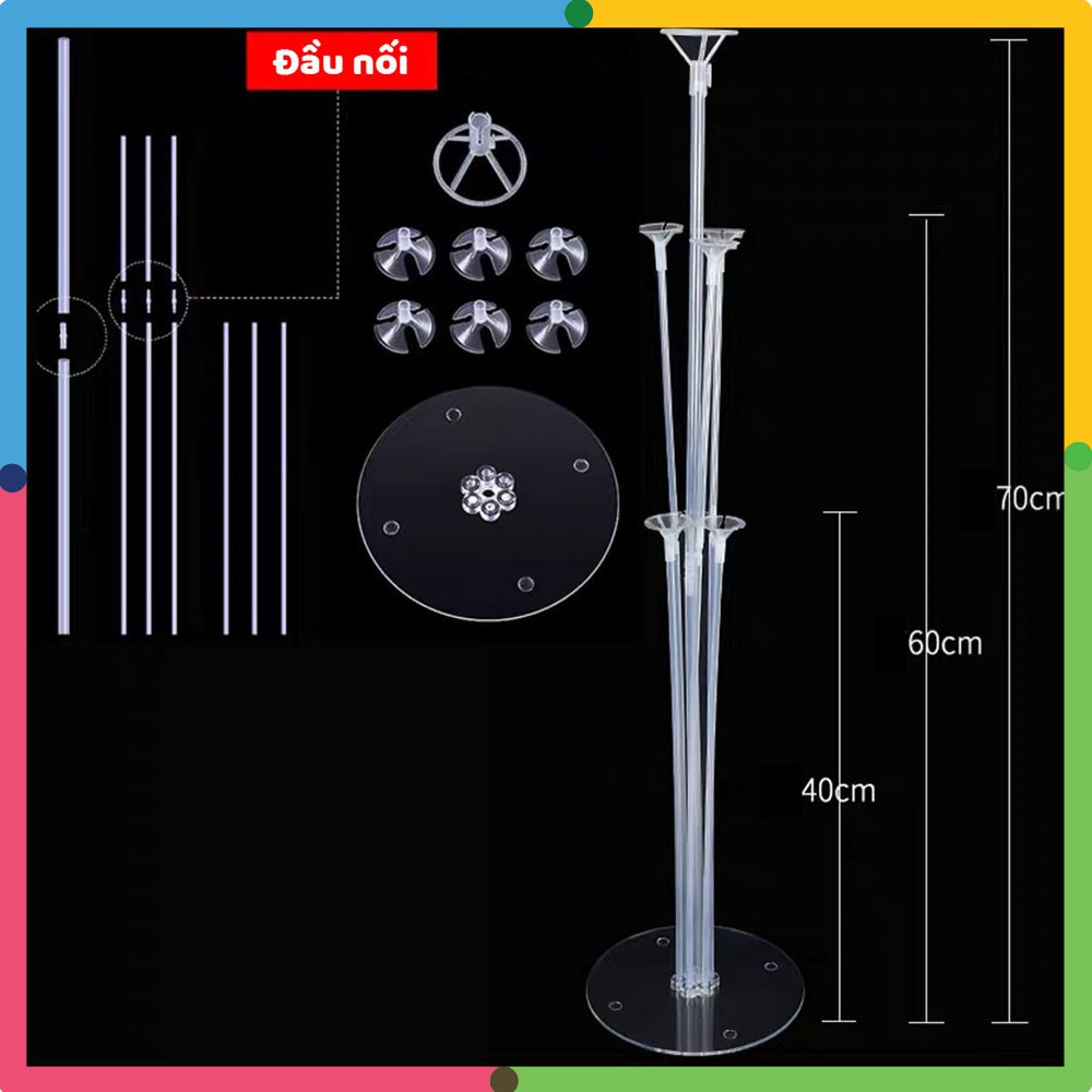 Bộ trụ để bong bóng trang trí, Chân đế bong bóng để bàn gồm 7 thanh màu trong suốt cao 75cm