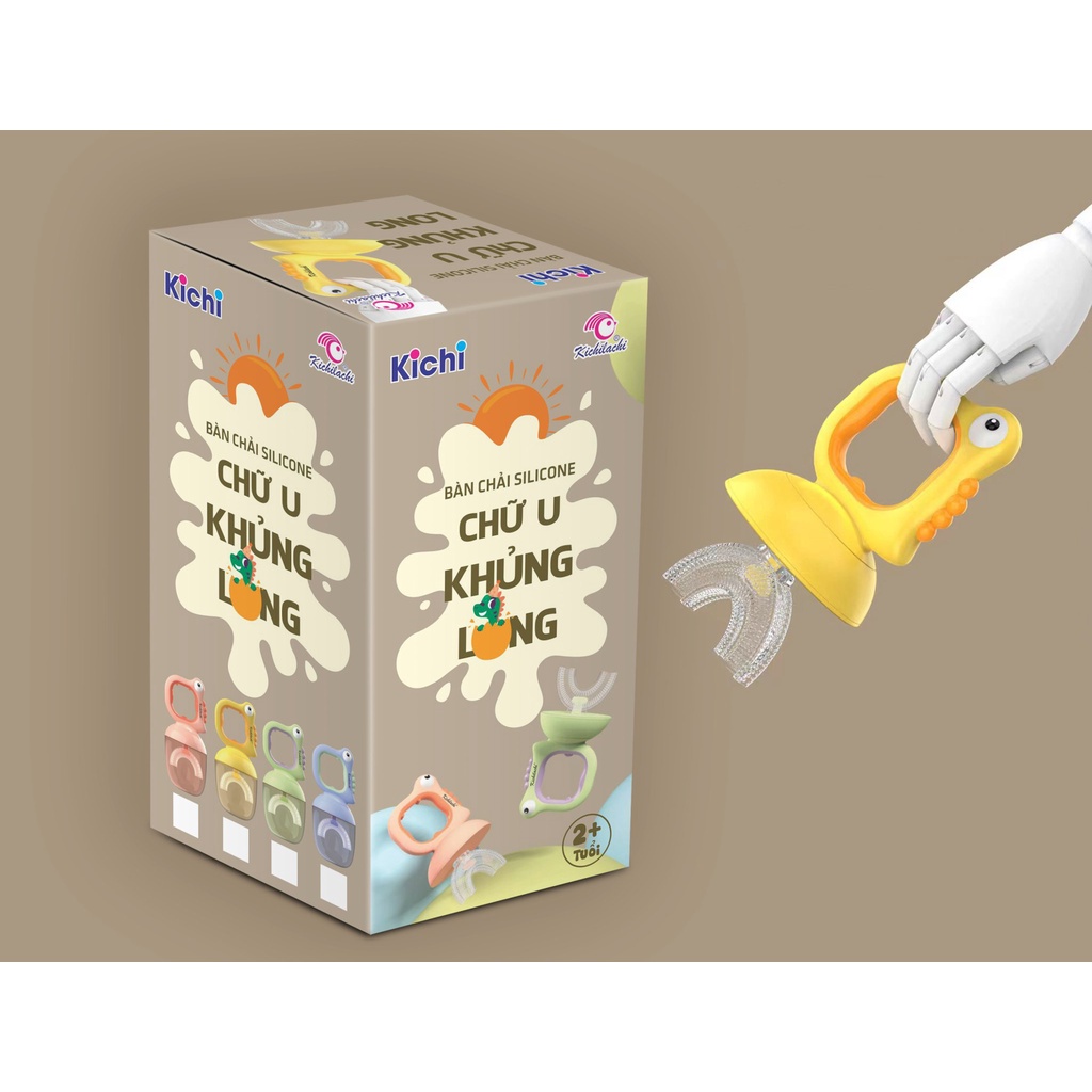 Bàn chải đánh răng cho bé chữ U Kichilachi hình khủng long chất liệu silicon mềm - MINIBOO