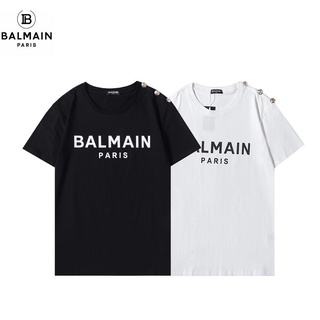 Balmain Áo Thun Tay Ngắn Chất Liệu Cotton In Hình Thời Trang Cho Nam Nữ
