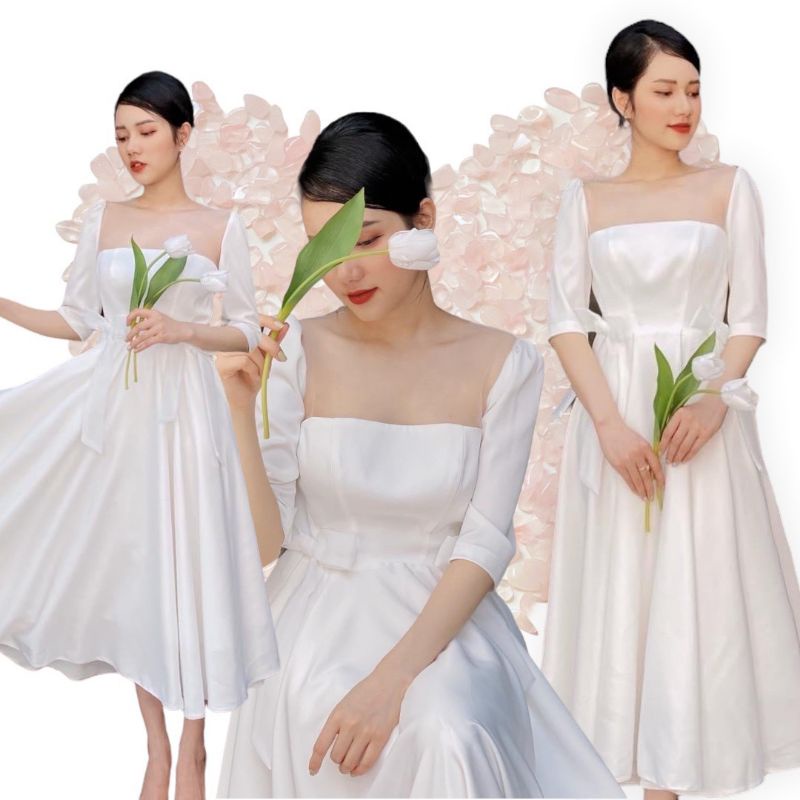 Đầm trắng xòe phối cổ lưới sang trọng Wendy Dress