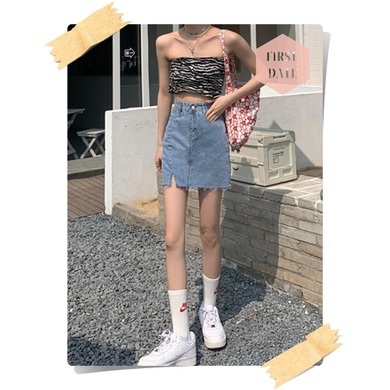 (CÓ SẴN) Chân váy bò Chân váy jean jeans FIRST DATE ngắn xẻ tà váy denim nữ mới túi cạp cao hông váy chữ A | BigBuy360 - bigbuy360.vn