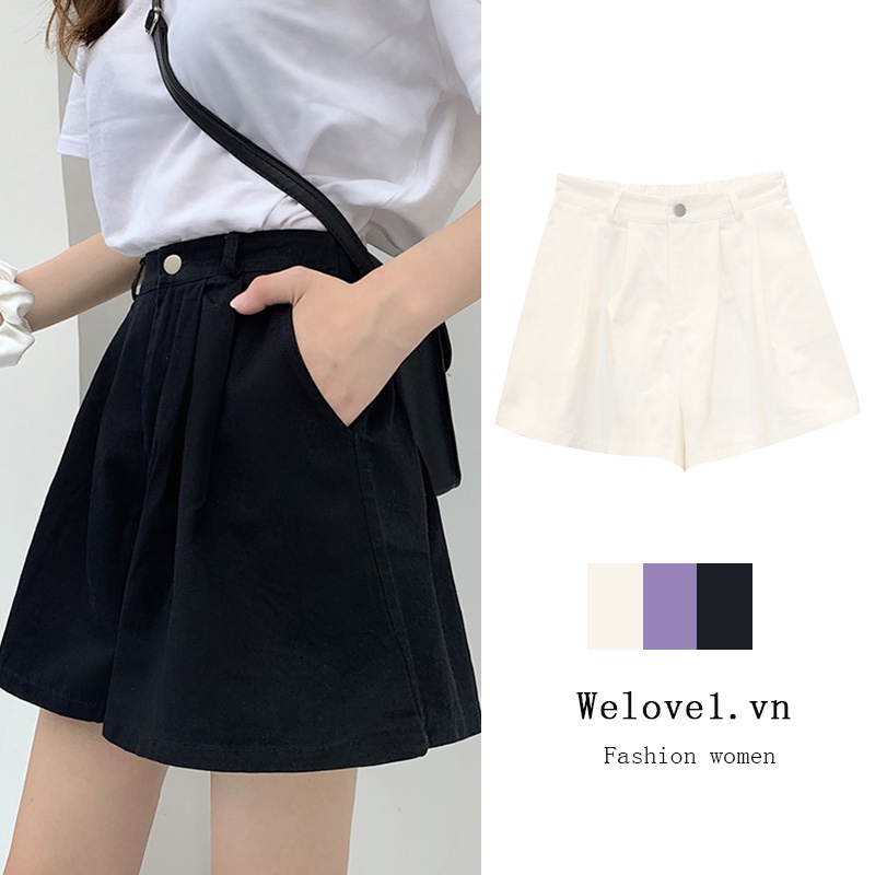 Quần Short Thể Thao Lưng Cao Ống Rộng Thời Trang Hàn Quốc Cho Nữ 3 Màu