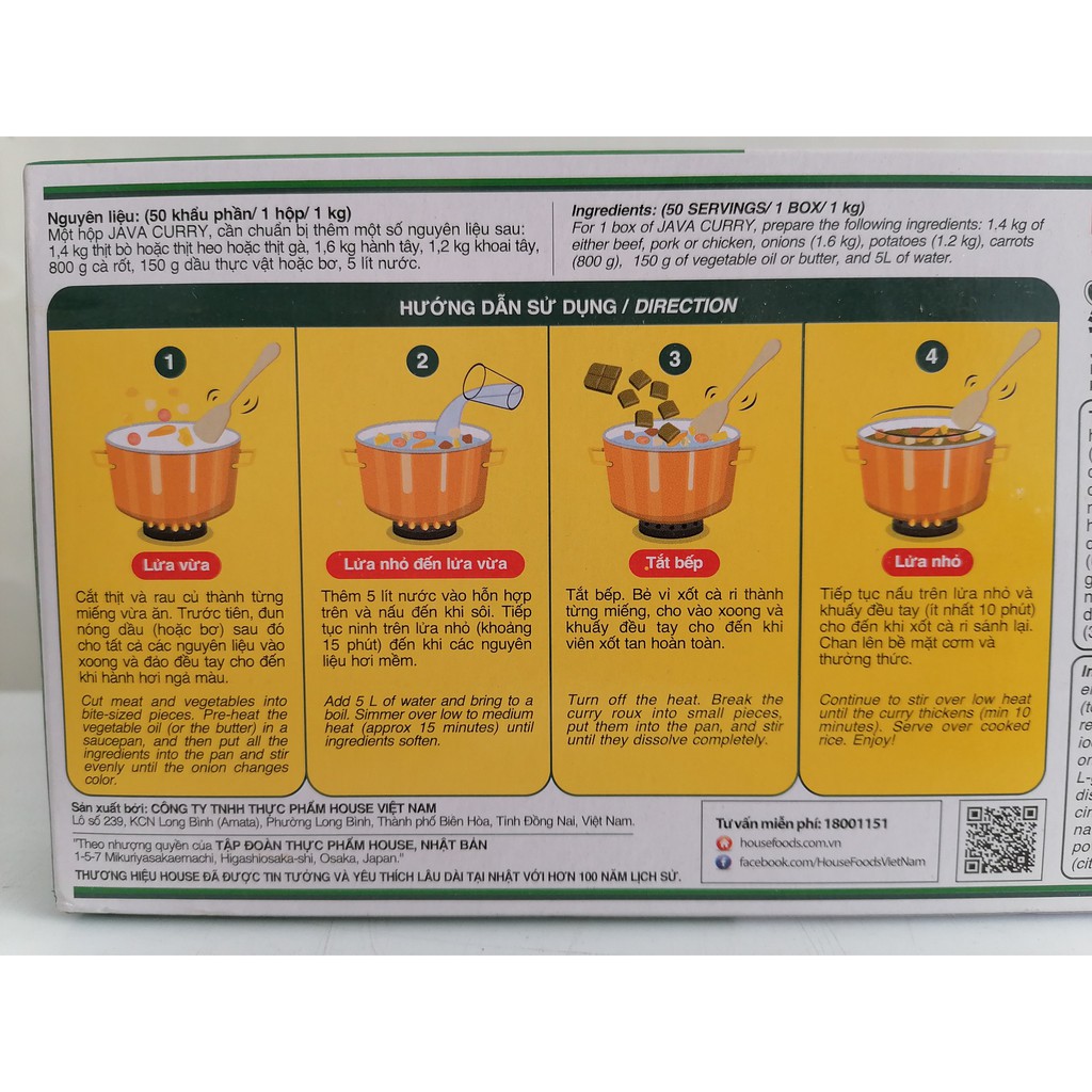 [HỘP LỚN 1 Kg] VIÊN XỐT CÀ RI (CAY VỪA) KIỂU Nhật Bản [VN] HOUSE FOODS Java Curry Roux (hty-hk)