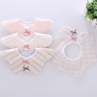 Yếm tròn cotton đính nơ chống thấm hoạ tiết dễ thương cho bé