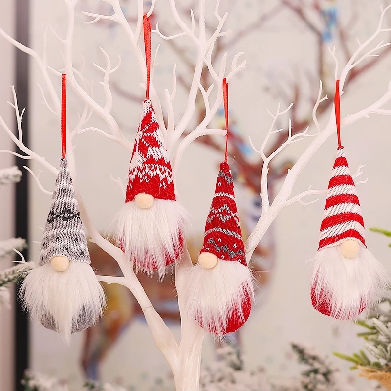 Set 6 Búp Bê Hình Ông Già Noel Đội Mũ Len Mini Không Mặt Trang Trí Cây Thông Giáng Sinh
