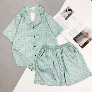 Đồ ngủ pijama lụa gấm chấm bi cộc đùi